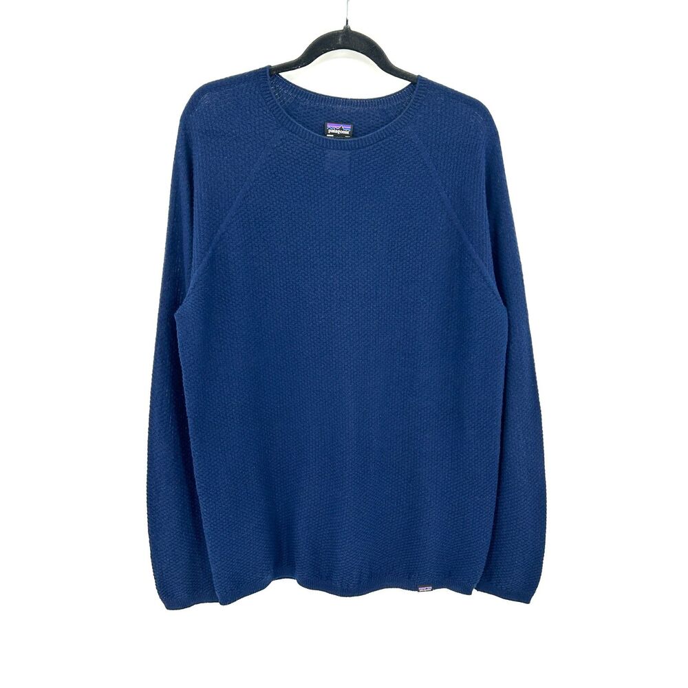 PATAGONIA Navy Waffle Knit Merino Wool Raglan Crewneck Sweater Men's Size Large